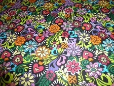  NEU Stoff 100 % Baumwolle Patchwork Blumen retro schwarz rot bunt mexico