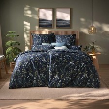 Estella Mako-Satin Bettwäsche 155x220 Tessa nachtblau Wiesenblumen 7982-625