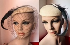 50s Damen Hut True Vintage original aus USA * Feder +Netz 40er 50er Jahre Swing