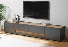 TV-Lowboard Fernseher Unterschrank 223 cm grau matt Eiche Unterteil Board Center