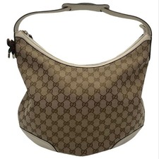 Gucci Princy GG Hobo Tasche 40x32x13cm  aus Canvas, weißem Leder Webbandschleife