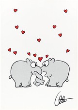 Kracht Geschirr-Küchen-Frottiertuch Schürze "Ottifant Herzen"  witzig Halbleinen