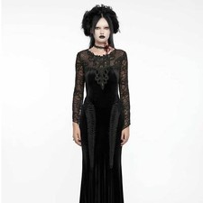 PUNK RAVE Gothic Kleid Pure Romance Dress Samt Spitze Schwarz Mermaid EDEL GOTH