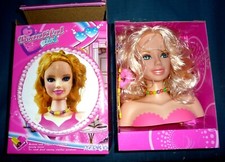 Schmink - Kopf Frisierkopf Beauty Girl mit gewellten langen Haar u. viel Zubehör