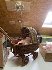 Korbpuppenwagen Vintage, 70er Jahre,Holzgeflecht