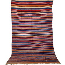 Vintage Marokkanischer Teppich mit Hellbeige Fransen Gestreift Wolle Berber...