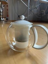 Vintage Bodum Glas Teekanne mit Filter rund Press Stempel Sieb weiß neuw. 1-1,2l