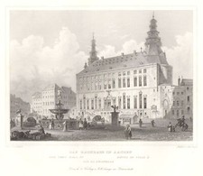 Aachen Rathaus Original Stahlstich Poppel 1843