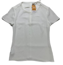 HUGO BOSS Damen Bluse Weiß | Kurzarm Oberteil | Made in POLEN | GRÖSSE:2