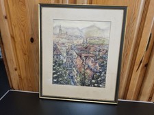 Altes Aquarell Gemälde Stadtansicht, Vermutlich München  ca . 50 X 59 cm