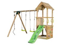 Spielturm LOFT mit Rutsche Doppelschaukel Kletterseil Kletterwand Klettersteine