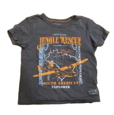 T-Shirt Gr. 98/104 H&M grau m. Schriftzug & Flugzeugprint sehr gut