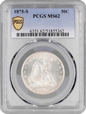 USA 50 Cent 1875 S, PCGS MS62