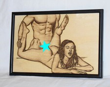 Erotik Brandmalerei Liebespar Akt Holzbild 20x30 Holzrahmen pyrography Mann Frau