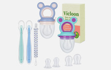 Fruchtsauger Set Baby + 6 Silikon-Sauger in 3 Größen + Silikon Babylöffel - Bpa-