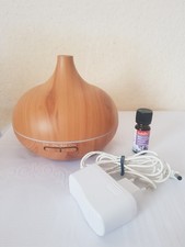 LED Aroma Diffuser  inkl. 10 ml Lavendel Duftöl, beig mit Holzmaserungsdekor