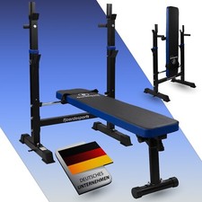 Hantelbank Trainingsbank mit Langhantel Ablage Fitnessstation klappbar Rack blau