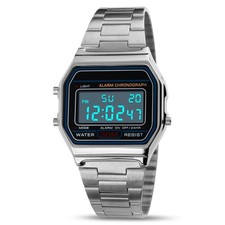 Digital Uhr Edelstahl-Armband Herren Armbanduhr Wasserdicht, Edelstahl Alarm+Box