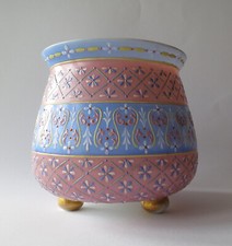 OPALGLAS MIT EMAILLEMALEREI VASE / ÜBERTOPF ANTIK MILCHGLAS BIEDERMEIER 1830/40