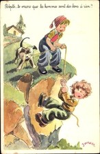 Künstler Ak Janser, Kinder beim Klettern, Junge hängt am Seil, Hund - 3538839