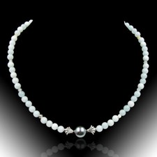 BAILYSBEADS designer Aquamarin & Berylle Halskette Collier Necklace mit MK Perle