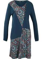 Kleid Patchwork-Optik langarm Gr. 40/42 Dunkelblau Bedruckt Freizeit-Dress Neu*