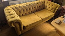 Sofa, Chesterfield, Senfgelb, Velours, 190 x 90 x 72
