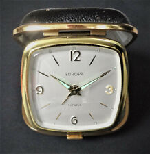 alter Reisewecker EUROPA 7 Juwels Wecker Reiseuhr m.Etui mechanisch Handaufzug 