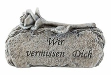 Grabschmuck Stein mit Rose * Wir vermissen Dich * Grabdeko  Art.5449