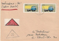 DDR Orts-NN-Brief mit 2 x 2747, 25 Pf Nutzfahrzeuge ab POTSDAM 17.1.1990