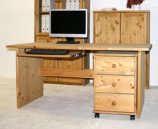 Massivholz Schreibtisch 160cm mit Rollcontainer Kiefer gelaugt geölt Büro tisch