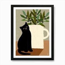 Katze und Oliven Kunstdruck