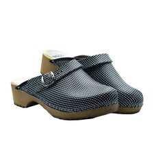 Punkte Schwedische Holzclogs aus Leder mit Schnalle niedriger Absatz geschlossen