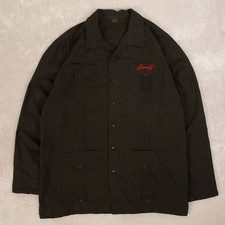 Vintage Bacardi bestickt Cuban Guayabera Langarm Hemd XL Herren schwarz 