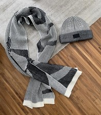 lala Berlin Strick Set Schal & Mütze Beanie Wolle Schwarz Weiß - Neu