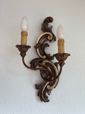 Wandleuchte Holz mit Goldfarbe, 2 flammig, elektrisch