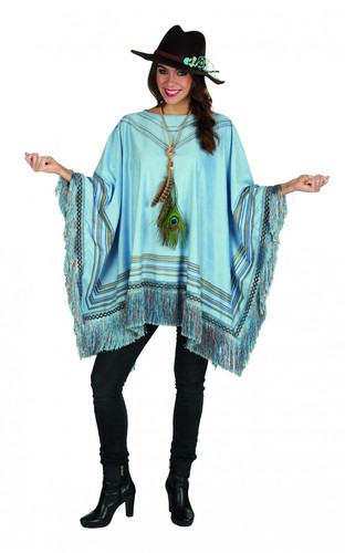 Blauer poncho umhang fransen - poncho,