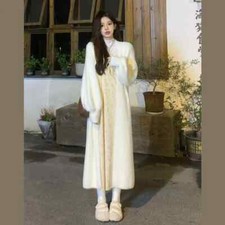 Damen Kunstpelz Midi Pullover Strickjacke Flauschig Gestrickt Mantel Freizeit