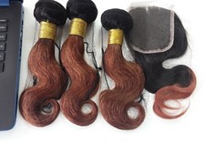 1b#/30# OMBRE BRASILIANISCHES REINES MENSCHLICHES HAAR KÖRPERWELLEN KONVOLUT 12+12+12&12 VERSCHLUSS