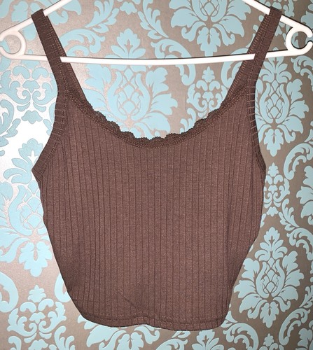 Braunes crop top mit spitze - braunes,