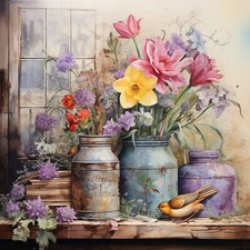 Wandbild Milchkanne Blumen