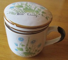 Teetasse mit Sieb und Deckel – Wild Chicory – Blumenmotiv - gesprenkelt