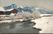 AK Winterliche Landschaft, Häuser, gel. 1914 Leipzig (Nr. 1901)