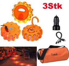 3X LED Warnblinkleuchte Warnleuchte Pannenleuchte Unfalllicht rotierend USB AKKU