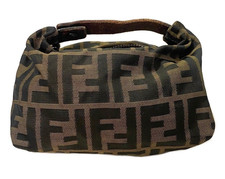 Fendi Top Handle Pouch Handtasche Zucca Braun Canvas Leder Breite 15,5 cm Damen