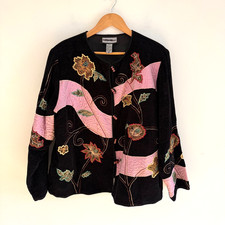 INDIGO MOON bestickte Jacke schwarz geblümt Größe XL