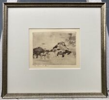 Radierung Landschaft mit Pferd Reiter vor Ruine Alexander Eckener (1870-1944)