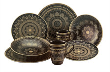 Geschirr Mandala Gold schwarz