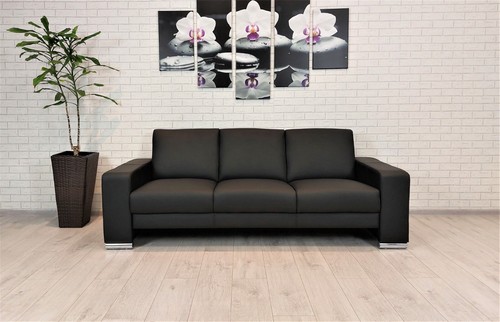 Schwarzes echtleder sofa - schwarzes, 3