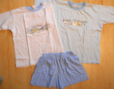 Schlafanzug Kurz Blau Weiß gestreift Gr.122 128 134 140 Baumwolle TCM 3Teile Set